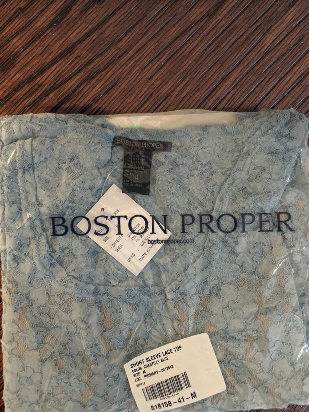 NWT Boston Proper Floral Lace Short Sleeve Top Chantilly Light Blue Womens Mediu